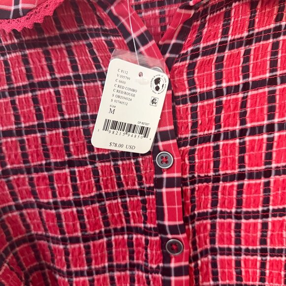 FREE PEOPLE Stretch Ruched Blouse Red & Black, M - Picture 7 of 9